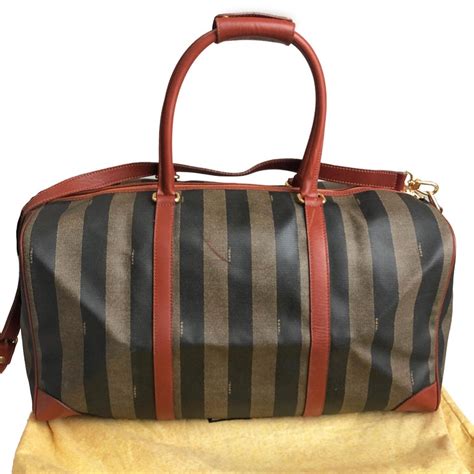 fendi thin black tan striped duffle bag|fendi duffle bag vintage.